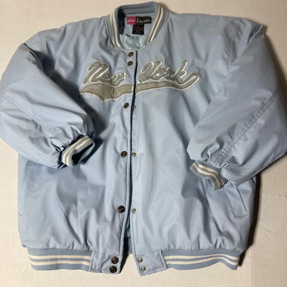 Vintage Jon Lauren New York Puffer Bomber Jacket Men's Size XL Blue‎